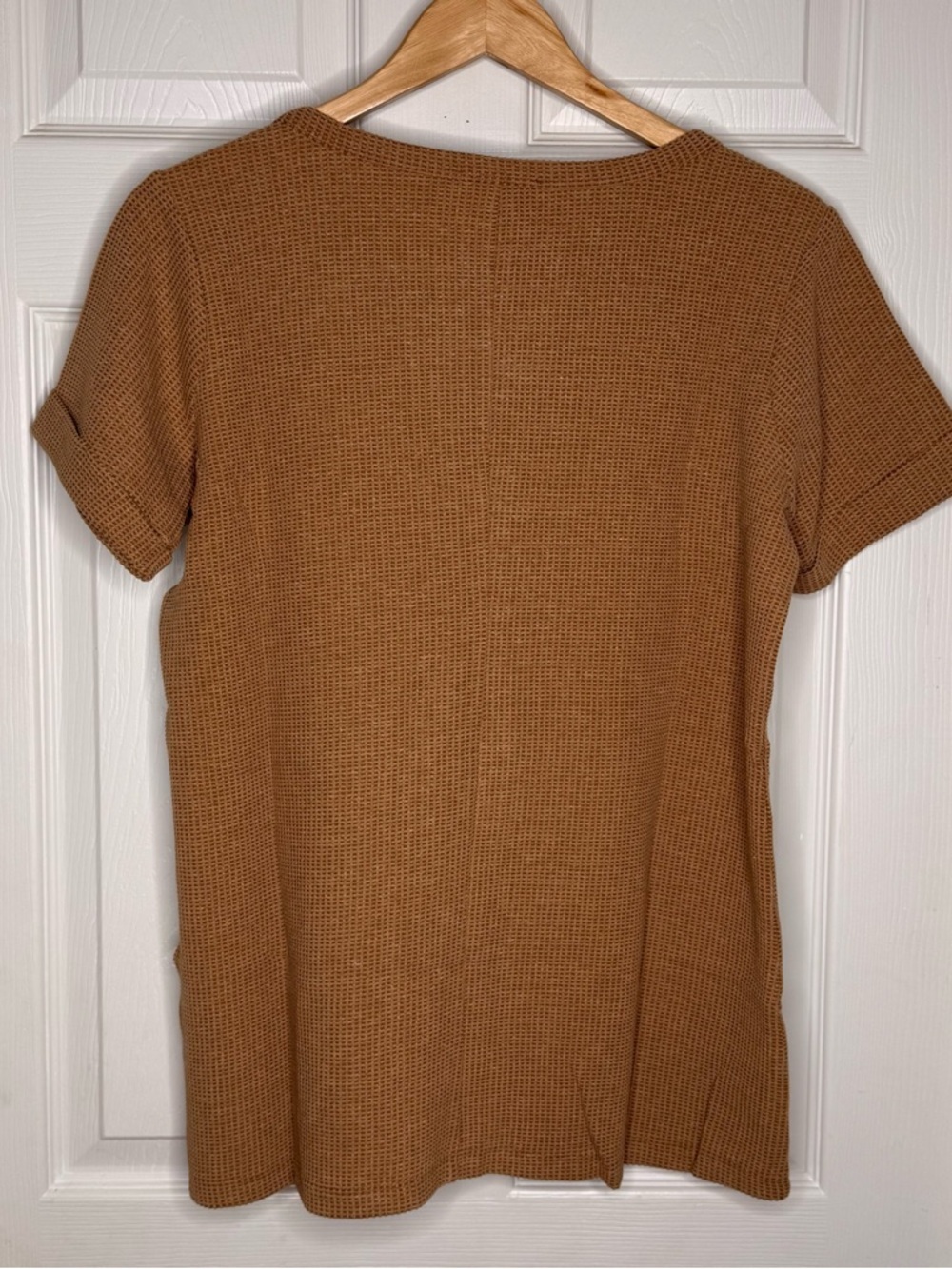 New Zenana Waffle Knit VNeck Top Camel Short Sleeve Boho Casual Boutique Sz: S-L - Picture 5 of 14